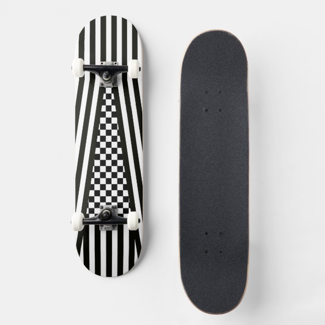 Strips & À damiers b&w Skateboard (Recto)