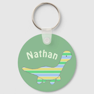 Stripy Dinosaur Green Personalised Keychain