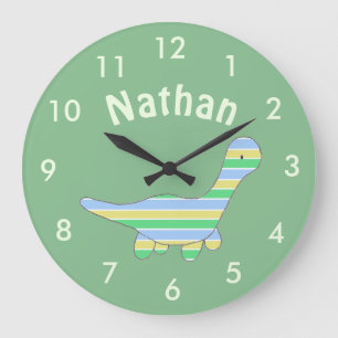 Stripy Dinosaur Large Clock
