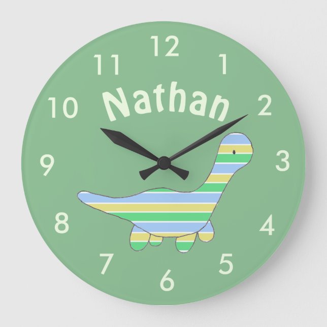 Stripy Dinosaur Large Clock (Front)