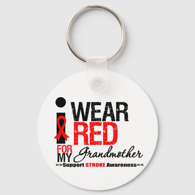 Stroke Awareness I Wear Red Ribbon For Grandmother Keychain (Front)