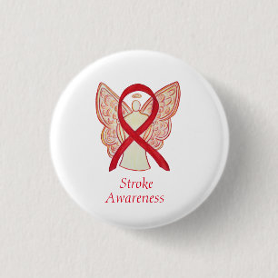 Stroke Awareness Red Ribbon Angel Custom Art Pin