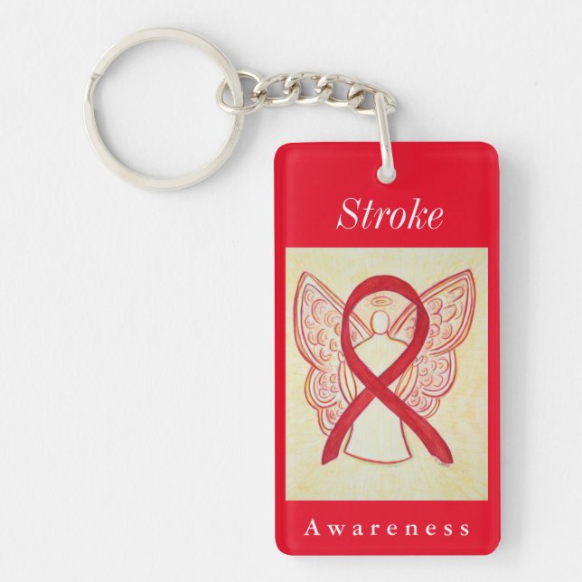 Stroke Awareness Ribbon Guardian Angel Key Chain (Front)