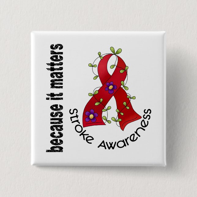 Stroke Flower Ribbon 3 2 Inch Square Button (Front)