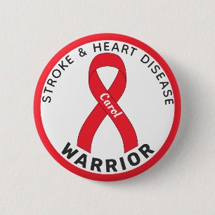 Stroke & Heart Disease Warrior Ribbon White Button