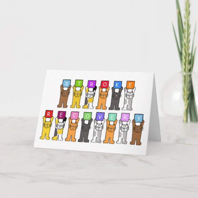 Stroke Recovery Get Well Soon Cartoon Cats Card (Front)