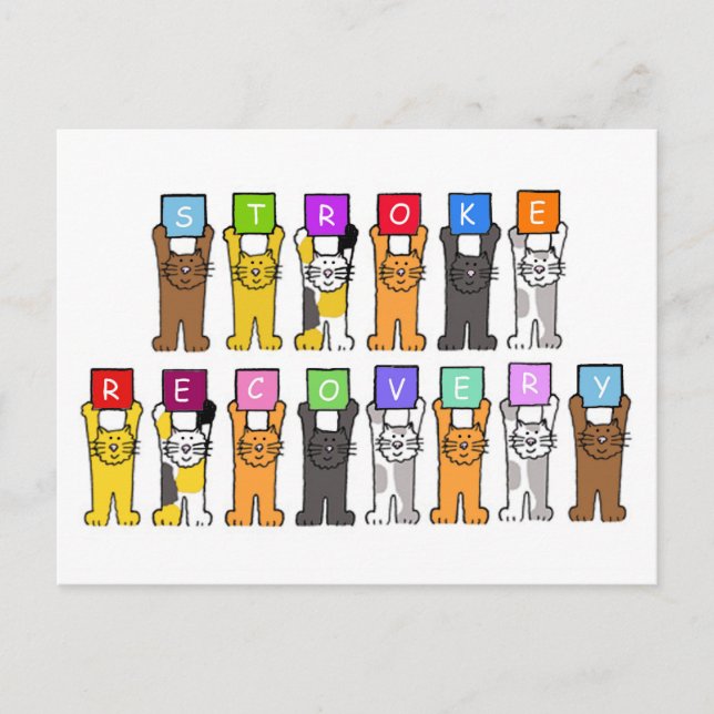 Stroke Recovery, Get Well Soon, Cartoon Cats. Postcard (Front)