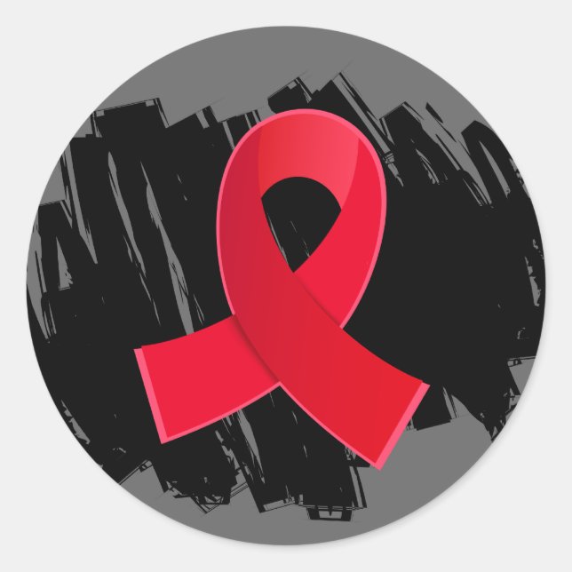 Stroke Red Ribbon With Scribble Classic Round Sticker (Front)