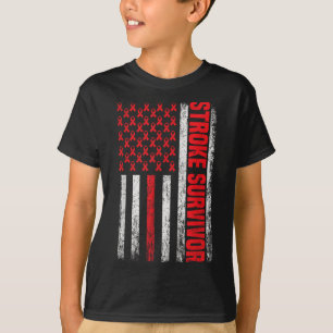 Stroke Survivor American Flag Red Ribbon Women Usa T-Shirt