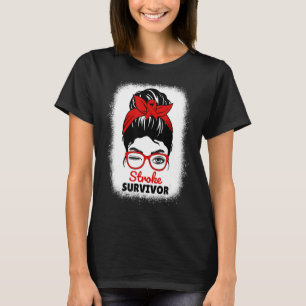 Stroke Survivor Messy Bun Women Mom Stroke Awarene T-Shirt