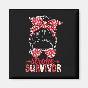 Stroke Survivor Messy Bun Women Red Stroke Awarene Magnet