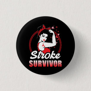 Stroke Survivor Stroke Awareness Red Ribbon Brain 1 Inch Round Button