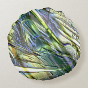 Strokes in bamboo style, soft pearly green yellow  round pillow