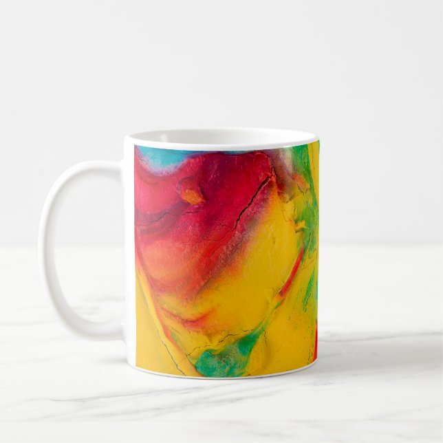 strokes of multi-coloured paint close-upabstract,a coffee mug (Left)