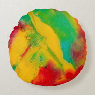 strokes of multi-coloured paint close-upabstract,a round pillow