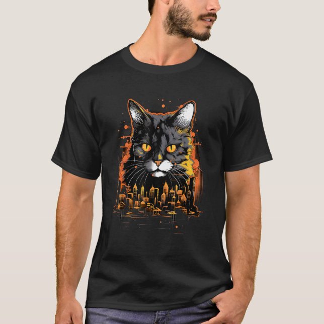Strokes of Urban Creativity Cat Drawing Design T-Shirt (Front)