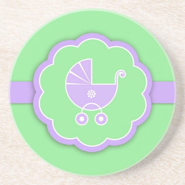 Stroller Baby Shower Green Coaster (Front)