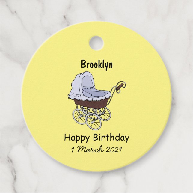 Stroller cartoon illustration favour tags (Front)
