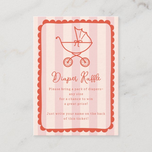 Stroller Scalloped Pink Baby Shower Diaper Raffle Enclosure Card (Front)