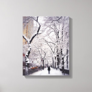 Strolling A Snowy City Sidewalk Canvas Print