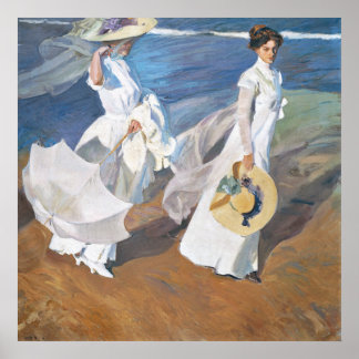 Strolling along the Seashore, Joaquín Sorolla Poster