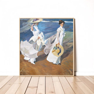Strolling along the Seashore, Joaquín Sorolla Poster