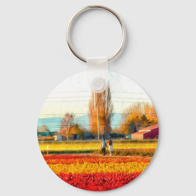 Strolling Through Gold and Red Tulip Fields Keychain (Front)