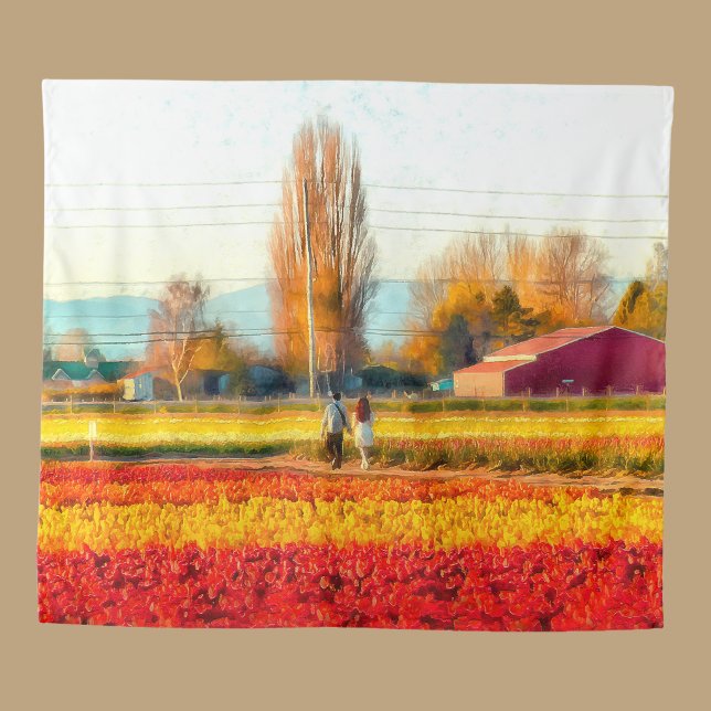 Strolling Through Gold and Red Tulip Fields Tapestry (Creator Uploaded)