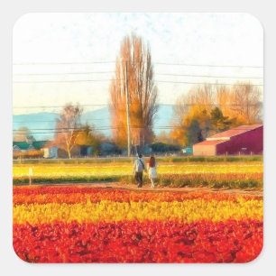 Strolling Through Skagit Tulips Fields Square Sticker