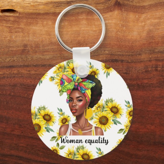 Strong african bla k woman ,woman equality day keychain (Front)