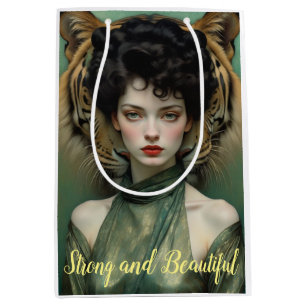 Strong and Beautiful, Woman With Tiger Medium Gift Bag