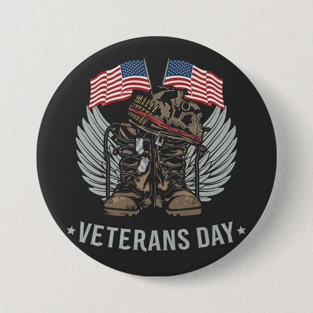 Strong And Brave Veterans Day USA Flag 3 Inch Round Button (Front)