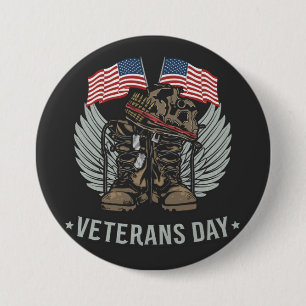 Strong And Brave Veterans Day USA Flag 3 Inch Round Button