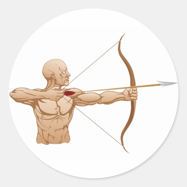 Strong archer with bow and arrow classic round sticker (Front)