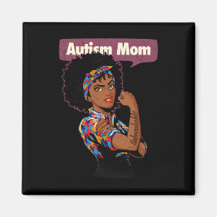 Strong Autism Mom Awareness Afro Mother Black Woma Magnet