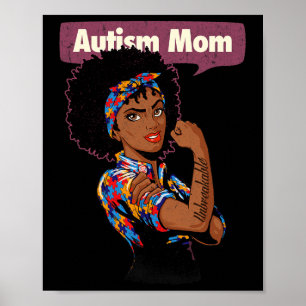 Strong Autism Mom Awareness Afro Mother Black Woma Poster