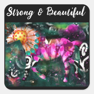 Strong Beautiful Abstract Whimsical Horse Painting Square Sticker