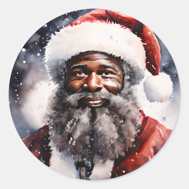 Strong Black Santa Melanin Chrismas Claus Men  Classic Round Sticker (Front)