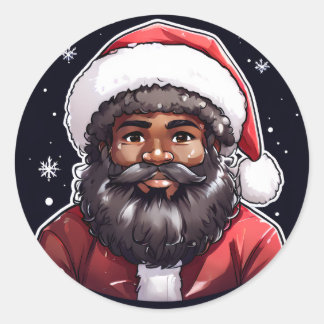 Strong Black Santa Melanin Chrismas Claus Men Classic Round Sticker