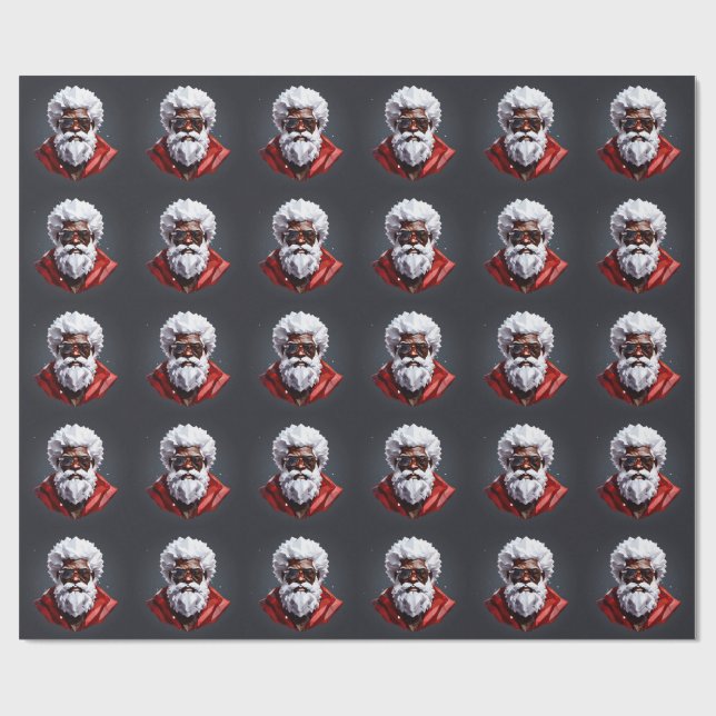 Strong Black Santa Melanin Chrismas Claus Men  Wrapping Paper (Flat)