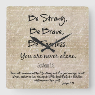 Strong, Brave, Fearless Quote with Bible Verse Thr Square Wall Clock