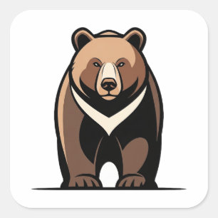 Strong Calm Bear Illustration Square Sticker