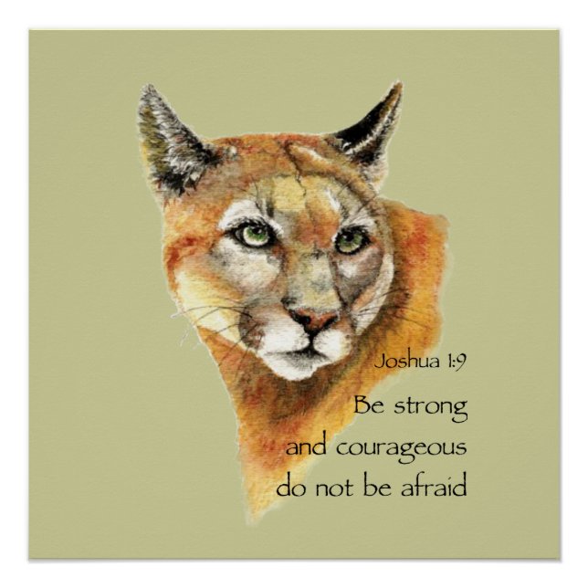 Strong Courageous Joshua Scripture Cougar Art Poster (Front)