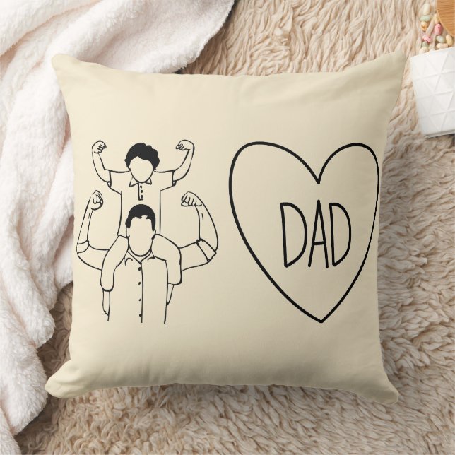 Strong Dad Shoulder Ride Heart Outline Throw Pillow (Blanket)