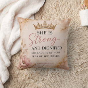Strong & Dignified Proverbs 31:25 Inspirational  Throw Pillow