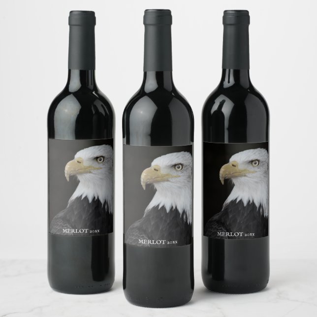 Strong Elegant Bald Eagle Custom Wine Labels (Bottles)