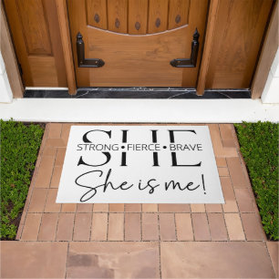 Strong Fierce Brave Inspirational Quote Typography Doormat