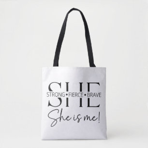 Strong Fierce Brave Inspirational Quote Typography Tote Bag