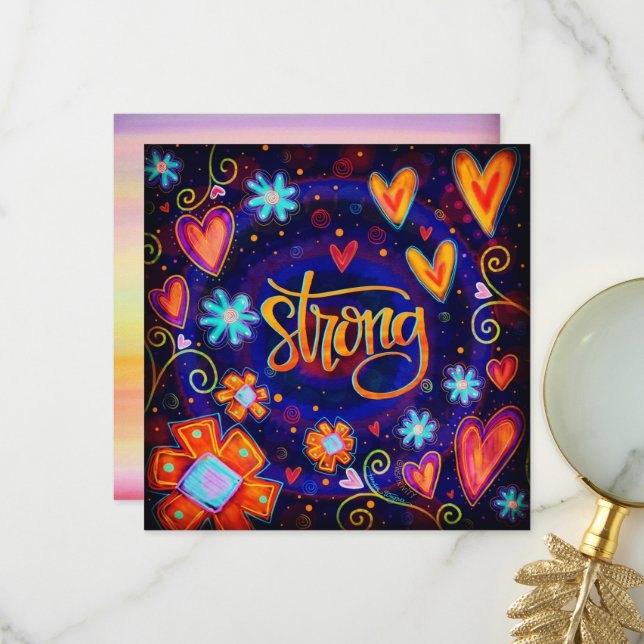 Strong Floral Hearts Colourful Inspirational Thank You Card (Front/Back In Situ)