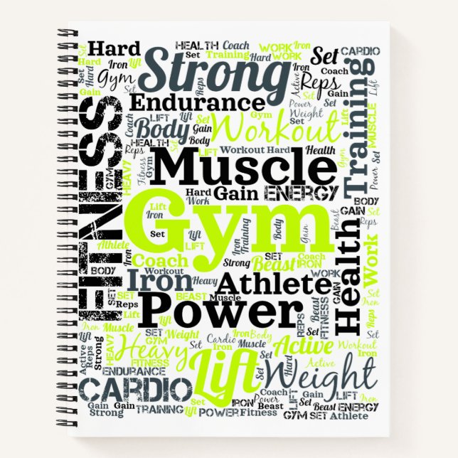 Strong Gym Workout Word Cloud Notebook (Front)